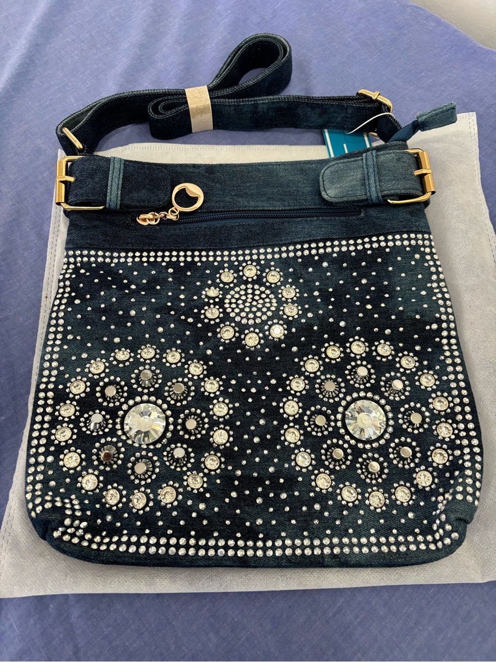Bakers Blue Jeans Crossbody Bag with Crystal Stud Accents